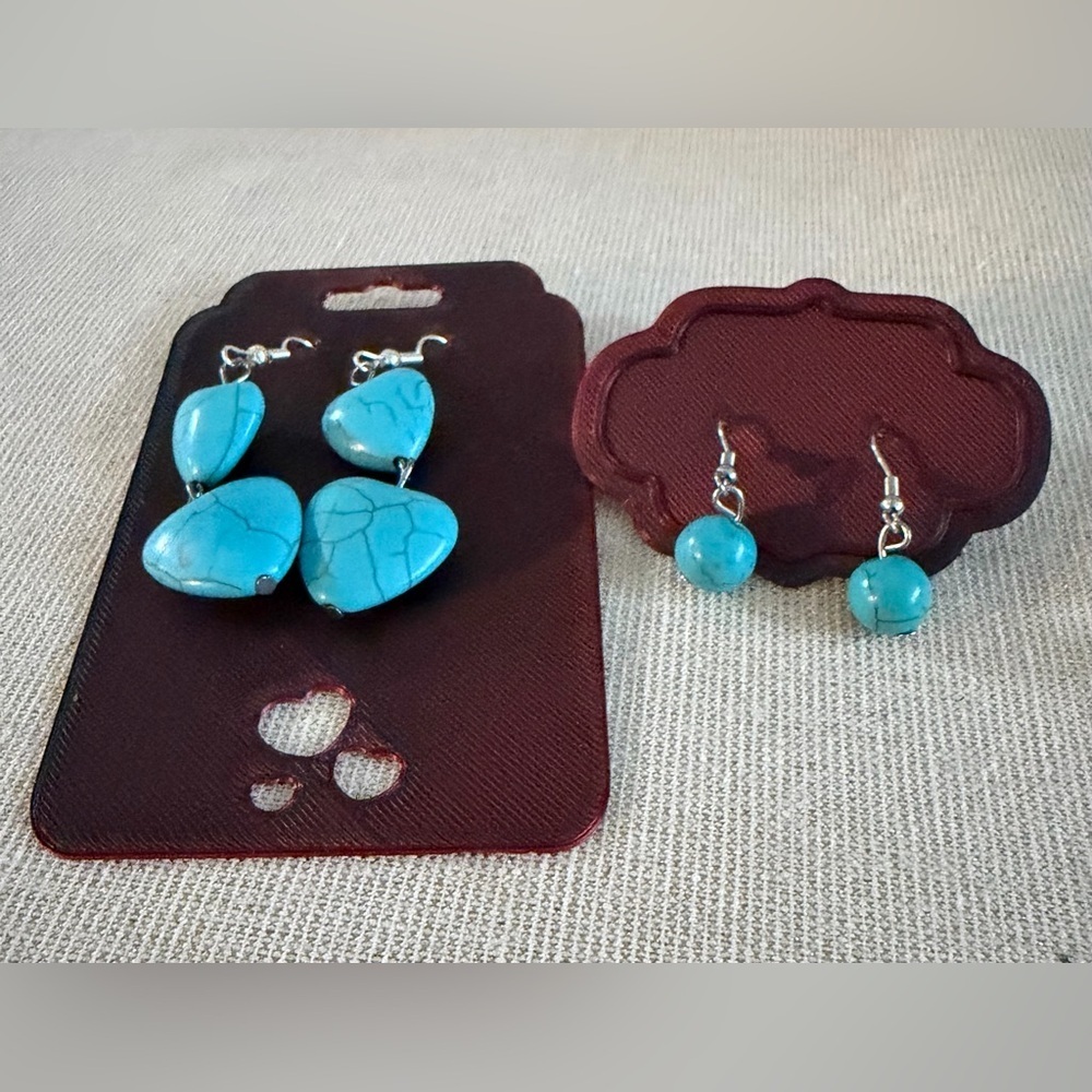 2 Pair Turquoise Stone Drop Earrings - Bright Blue